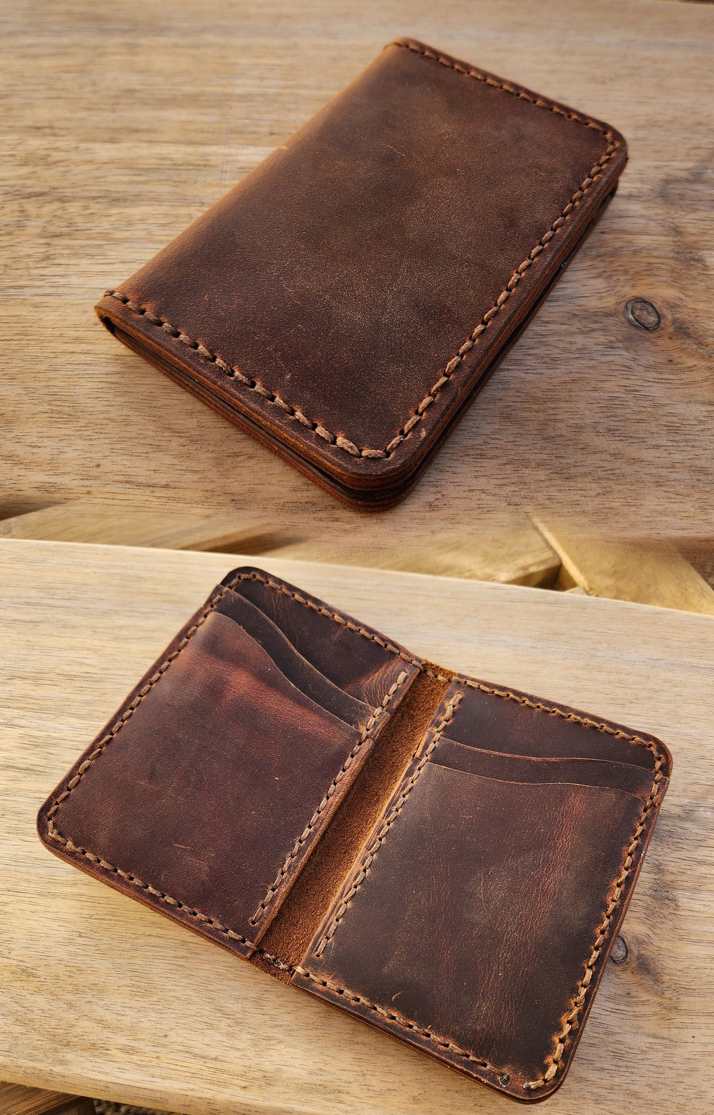 Premium Leather Bifold Wallet, Handmade Vertical Bifold Leather Gift, Minimalist Slim Bifold Wallet, Hand stitched Men's Wallet Personalized - Simple Good Leather