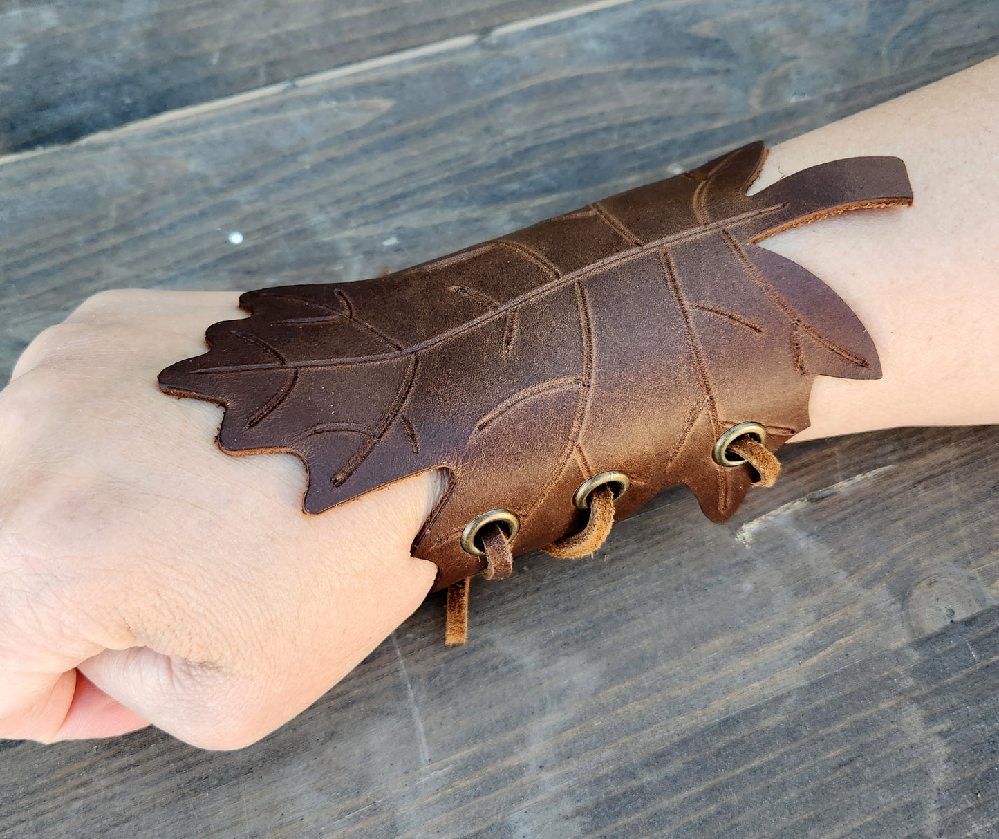 Fae Wrist Bracers - Fairy leaf Leather Wrist bracers - Leather Leaf Wrist Cuffs - Fae Leaf Cuffs - Simple Good Leather