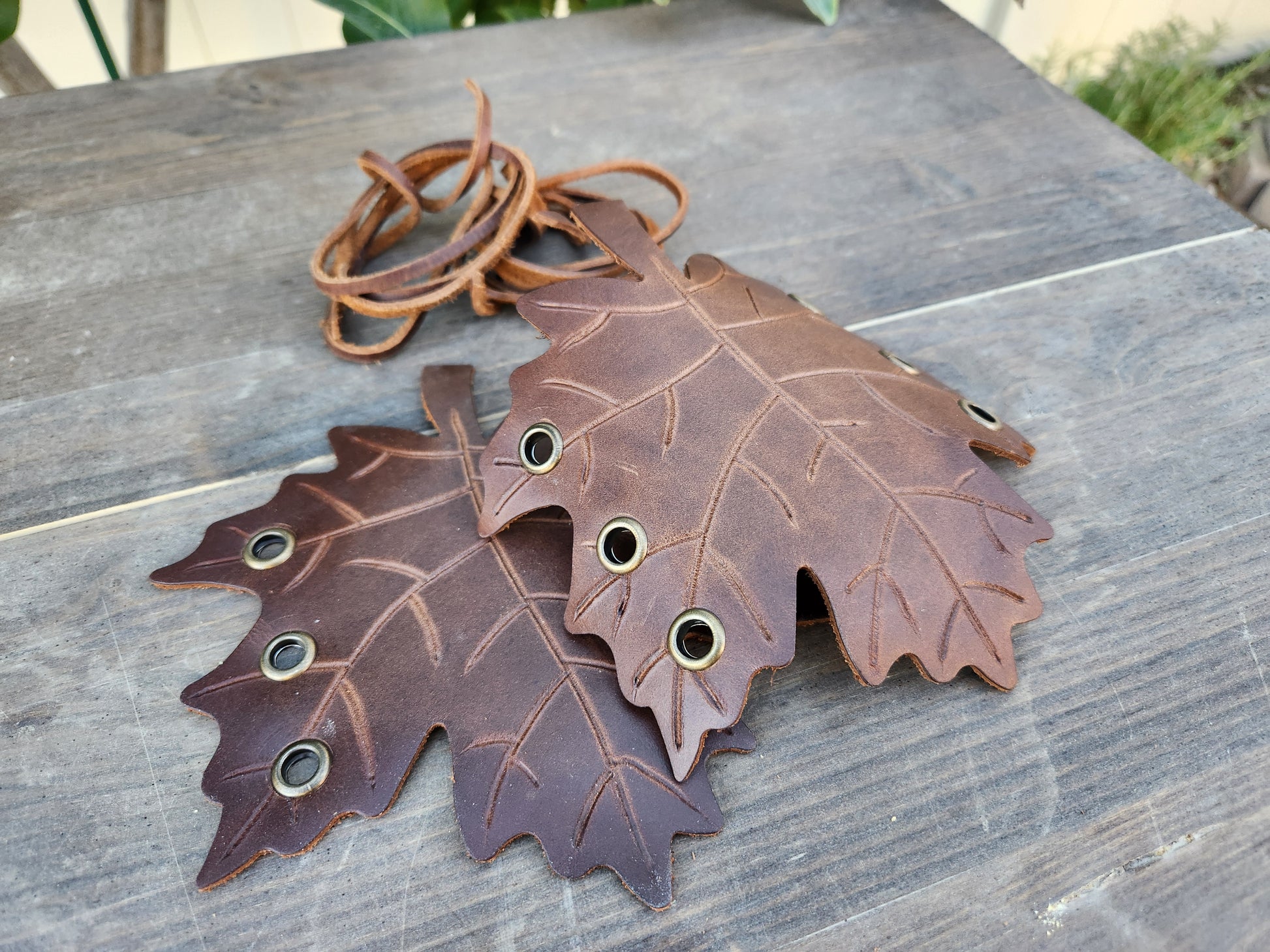 Fae Wrist Bracers - Fairy leaf Leather Wrist bracers - Leather Leaf Wrist Cuffs - Fae Leaf Cuffs - Simple Good Leather