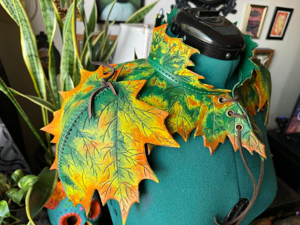 Fairy Leaf Neck and Shoulder Armor - 3 Sizes - DIY PDF Patterns - Maple leaf Elf Fae Cosplay LARP