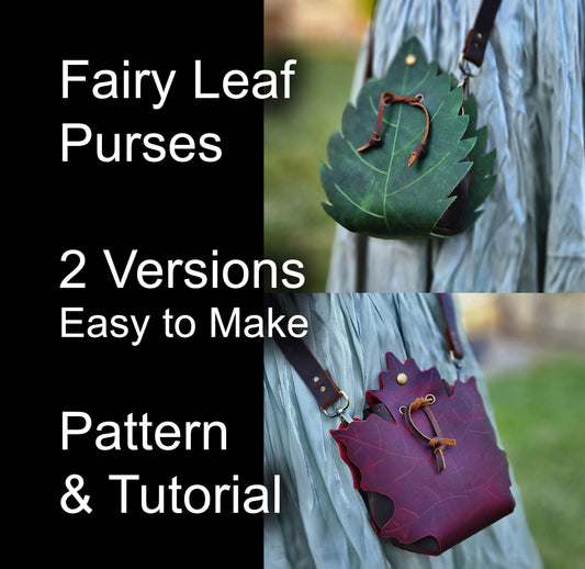 Fairy Leaf Purse - Leather pouch pattern - DIY PDF with Maple & Simple Leaf Designs - Fantasy drawstring bag for Elves, DnD, LARP, Cosplay - Simple Good Leather