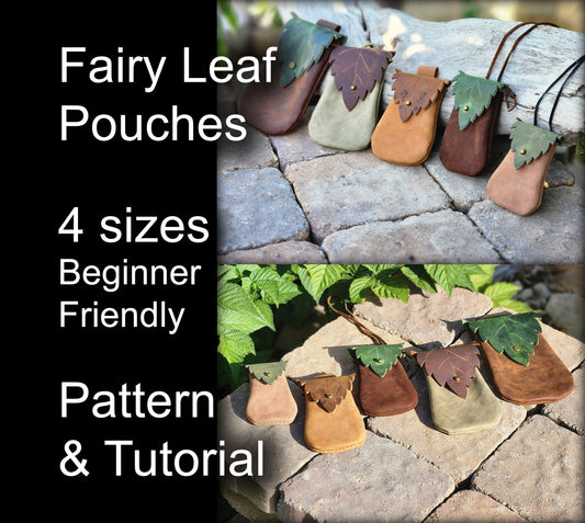 Fairy Leaf Pouch Pattern Bundle – 4 Sizes DIY Leather PDF | Forest Elf, Druid, or Fae Belt Pouch for Cosplay, LARP, or Renaissance Faire - Simple Good Leather