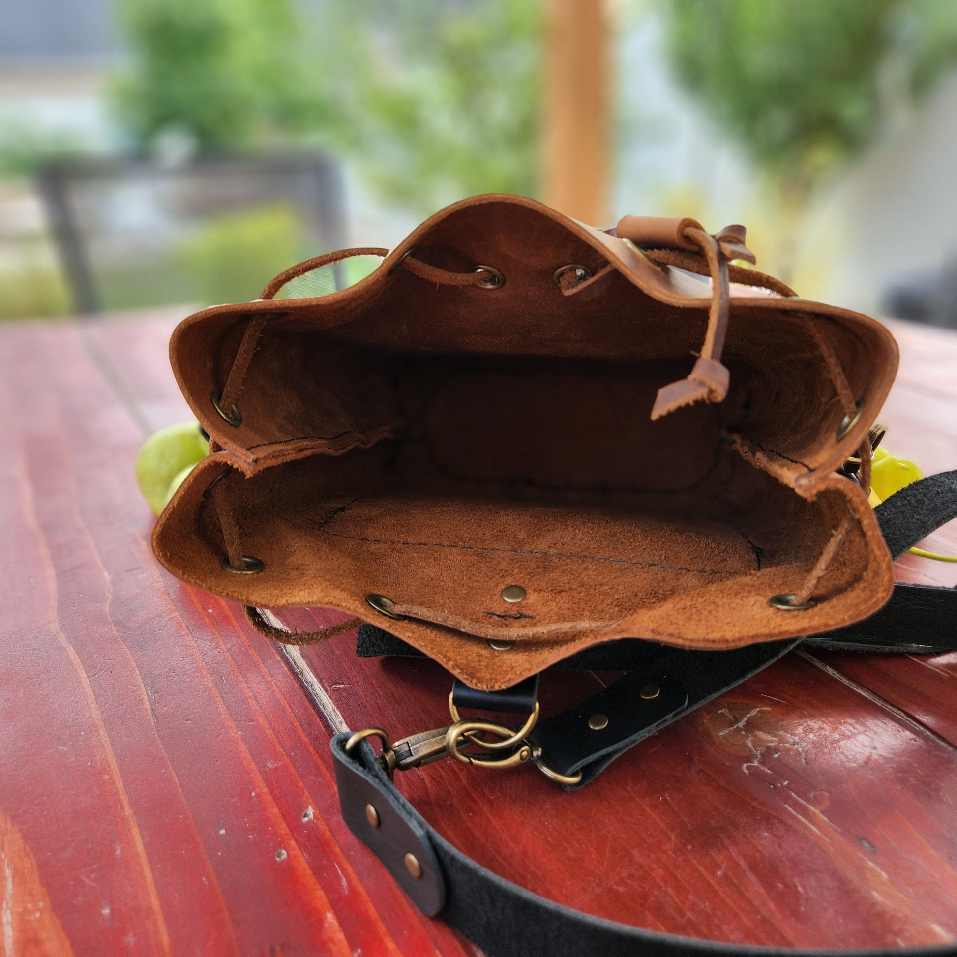 Drawstring Bucket Leather Backpack - Leather Bag with straps