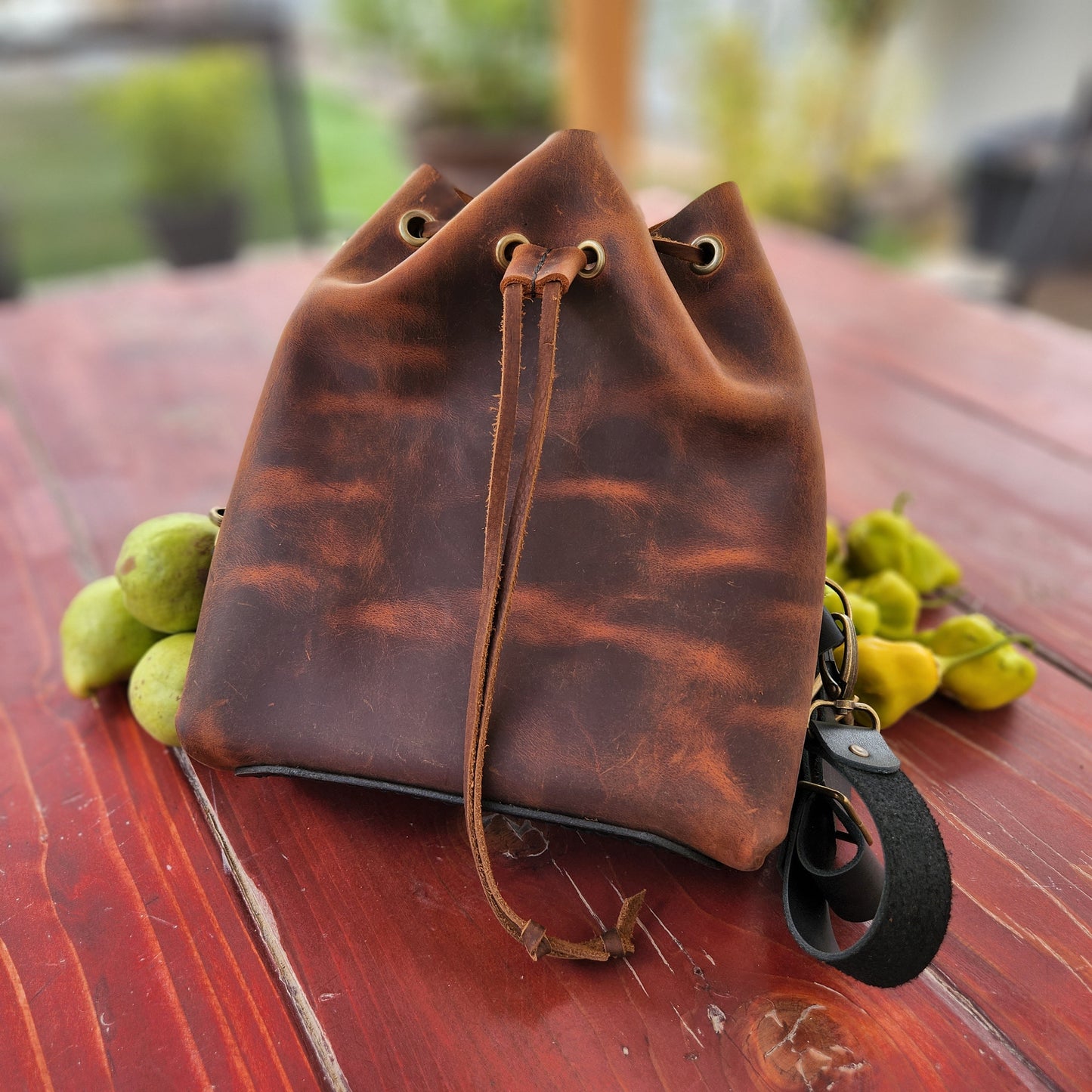 Drawstring Bucket Leather Backpack - Leather Bag with straps - Leather Shoulder Bag - Unique Leather Gift - Simple Good Leather