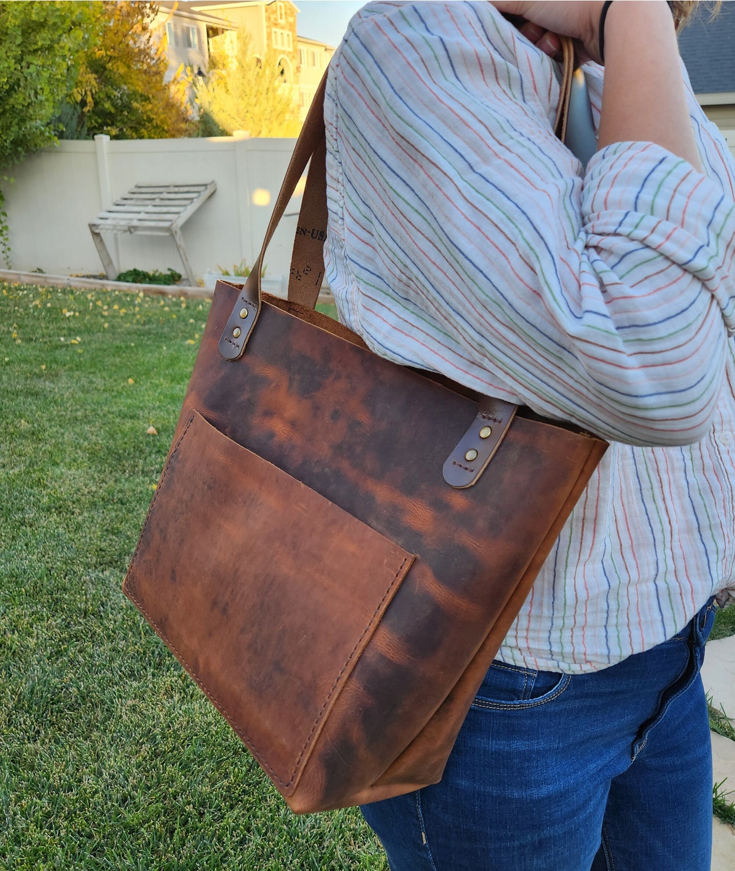 Everyday Leather Tote - Full Grain Leather Everyday Tote , Best Tote Bag Purse Handbag - Simple Good Leather