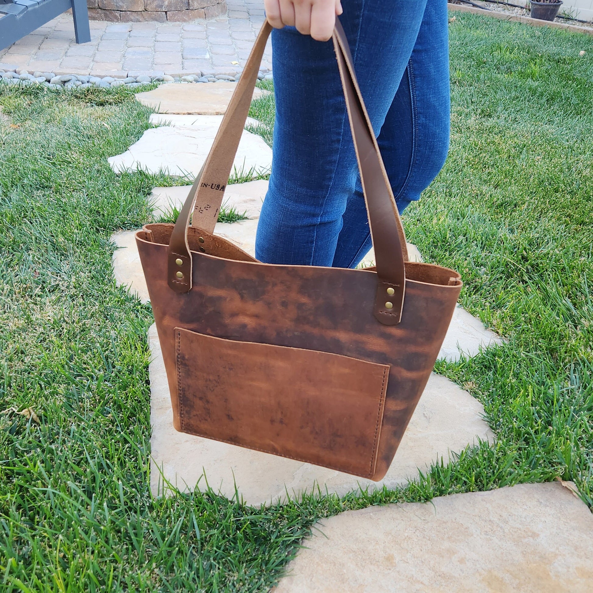 Everyday Leather Tote - Full Grain Leather Everyday Tote , Best Tote Bag Purse Handbag - Simple Good Leather