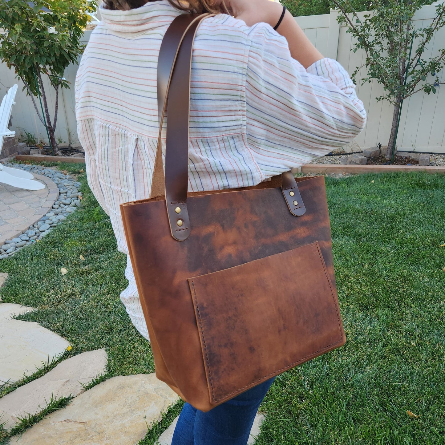 Everyday Leather Tote - Full Grain Leather Everyday Tote , Best Tote Bag Purse Handbag - Simple Good Leather