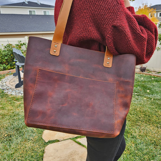 The Perfect Leather Tote - Ready for Christmas - Full Grain Leather Everyday Tote , Tote Bag Purse Handbag Carryall Bag, Gift for Her - Simple Good Leather