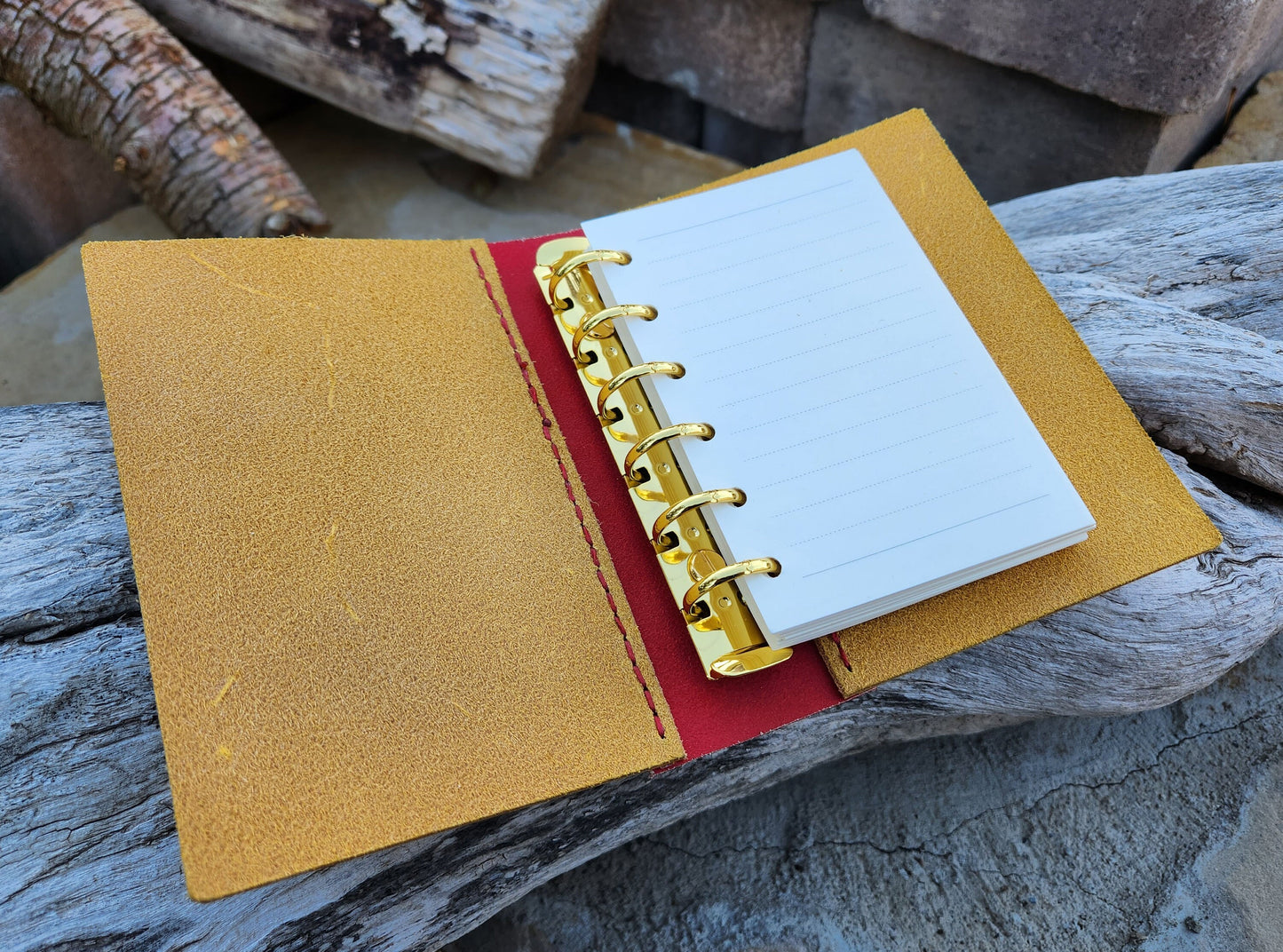 Pocket Travelers Notebook, Refillable Leather Travel Journal for Birthday, Leather Cover for Field Notes, 6 ring binder 3.5 x 5.5 In. - Simple Good Leather