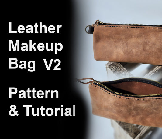 Leather Makeup Bag Pattern V2 - DIY Leather Pattern Version 2 - PDF Download - Small Leather Bag with Video Tutorial - Simple Good Leather