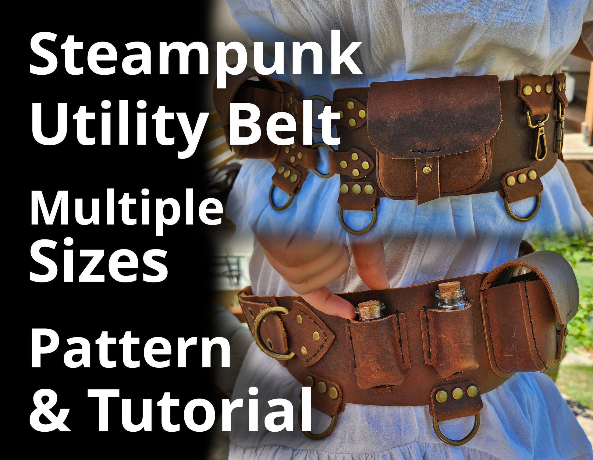 Steampunk Belt PDF Pattern Tutorial - DIY Leather Utility Belt - Medieval Ranger Belt Perfect for comiccon costume, renfaire cosplay, or D&D - Simple Good Leather