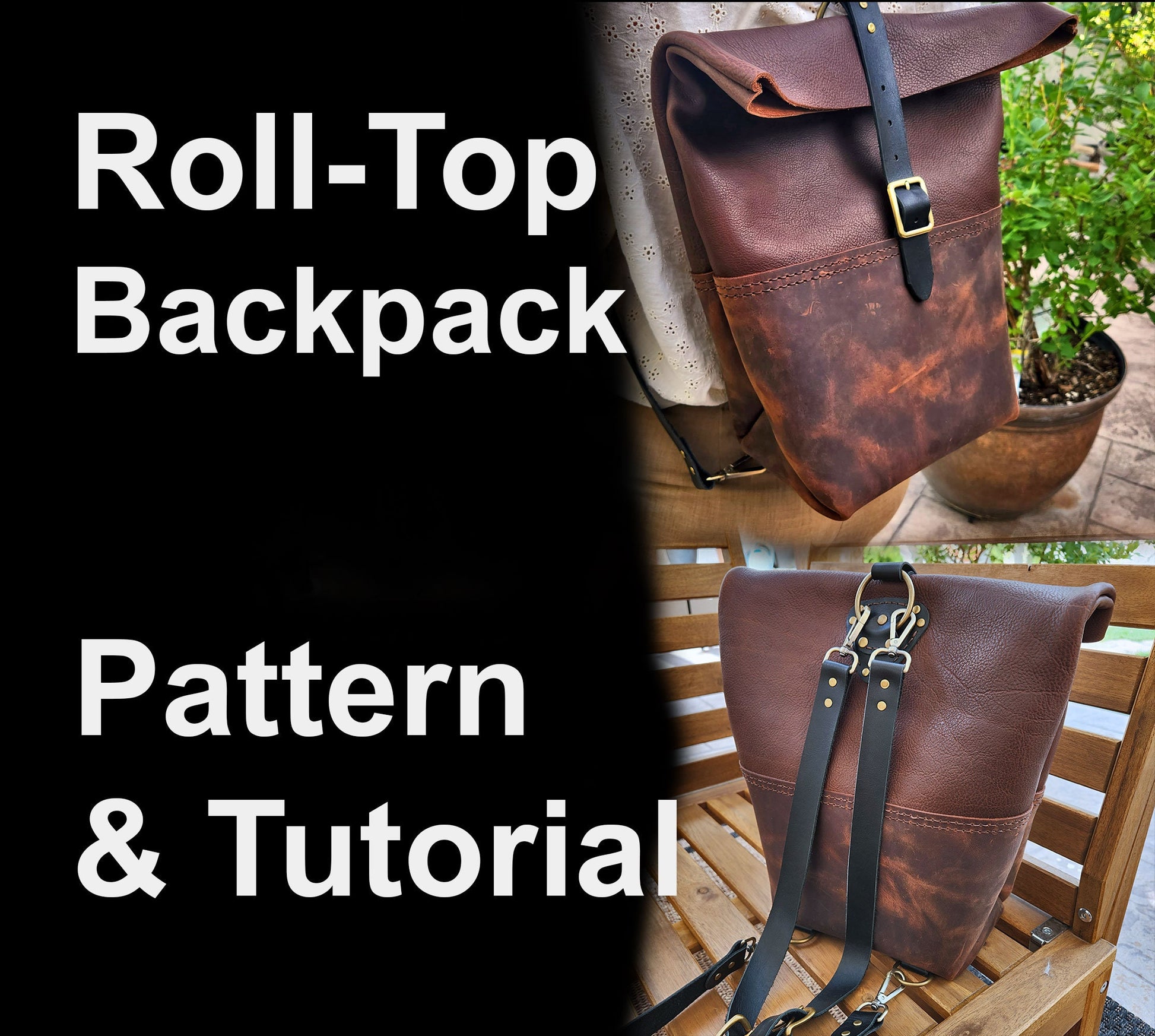 Roll Top Backpack Pattern - DIY Roll-Top Leather Bag Pattern - PDF Download - Leather Bag or Backpack with Video Tutorial - Simple Good Leather