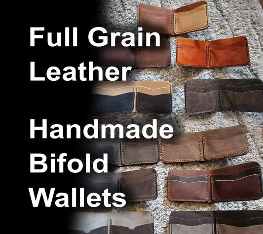 Full Grain Leather Wallets, Horizontal Bifold Leather Wallets, Hand-Made Hand Stitched High Quality Leather -  Personalized option available - Simple Good Leather