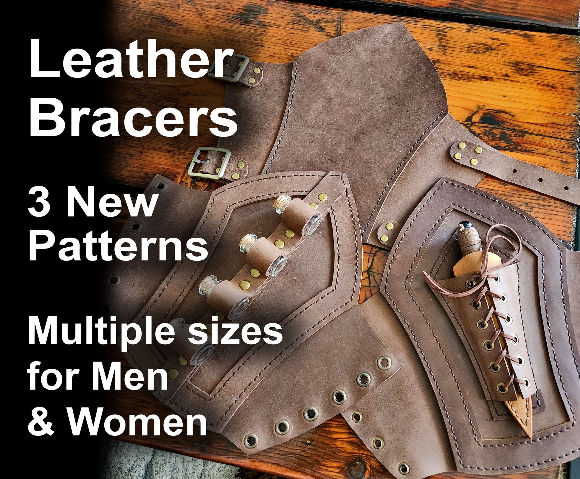 New Leather Bracers Bundle  - DIY Arm Guard Patterns: Medieval Bracers, Fantasy, LARP, Template for Cosplay or Renfair Bundle - PDF Download - Simple Good Leather