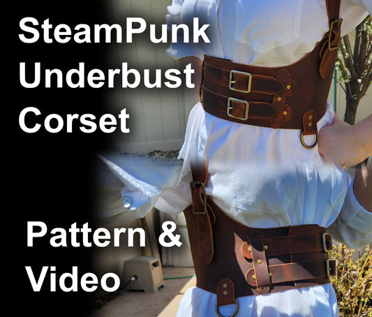 Steampunk Underbust Corset Pattern & Video - DIY PDF Corset Belt - Medieval Underbust Corset for comiccon costume, renfaire cosplay, or DnD - Simple Good Leather