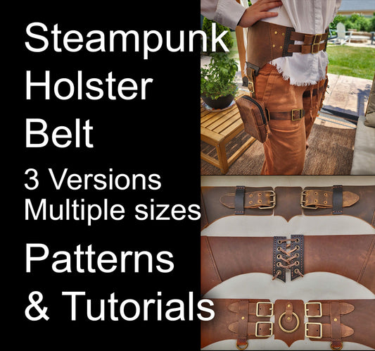 Steampunk Gun Holster Belt PDF Patterns Tutorial - DIY Leather Holster Belts - Steampunk Belt Perfect for cosplay or costume, Bonus included - Simple Good Leather