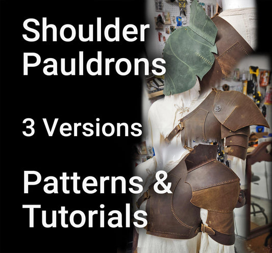 Leather Pauldrons Shoulder Armor 3 pack - Three DIY PDF Patterns and Video Tutorial - Cosplay LARP - Simple Good Leather