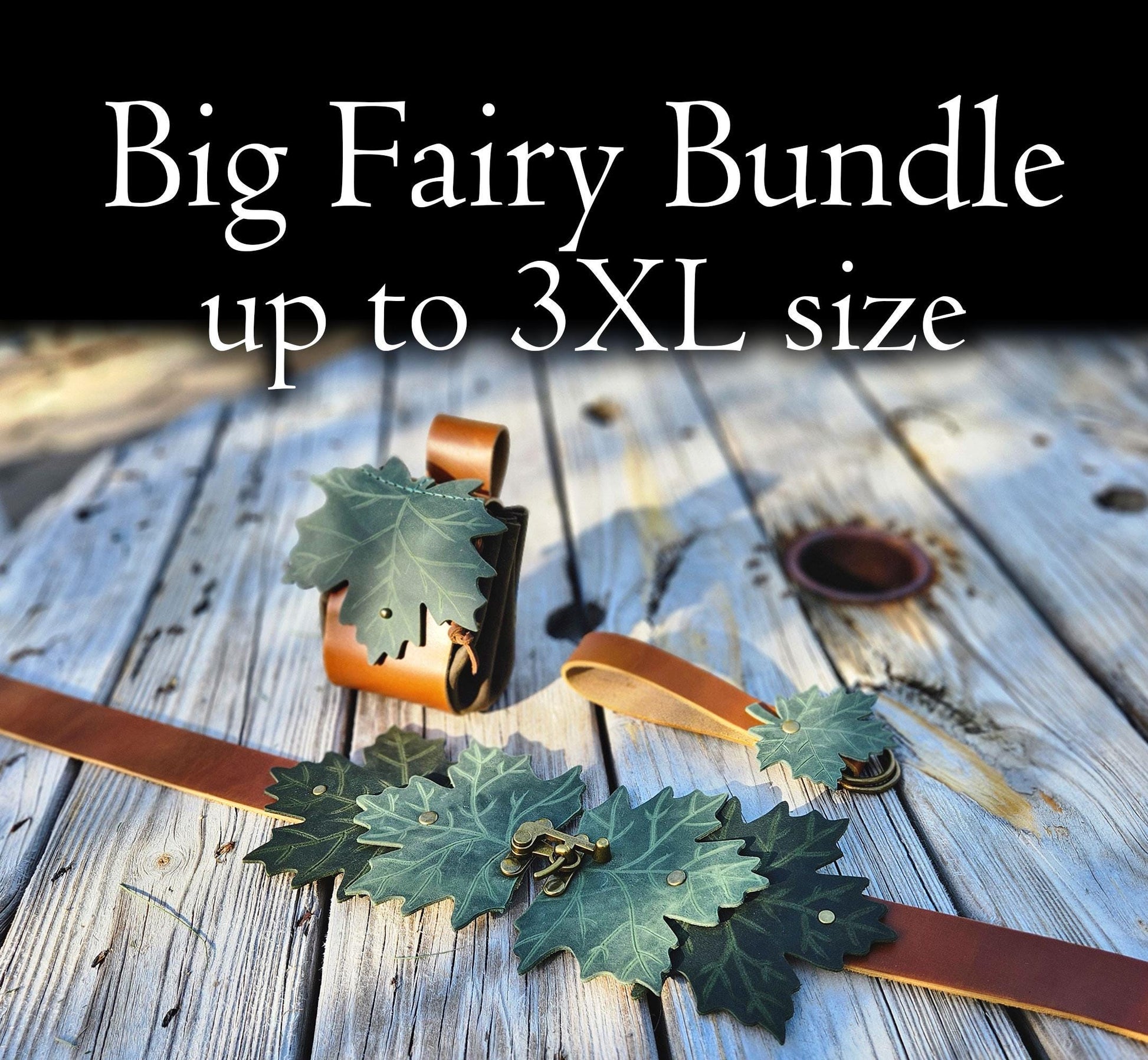 Fairy Bundle for larger sizes - up to 3XL belt - Fae Belt, Pouch, and Skirt Hike  - Ren Faire Cosplay Costume - Simple Good Leather