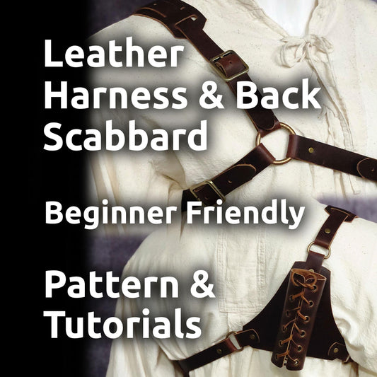 Leather Harness with Back Scabbard for Sword - Simple and Beginner Friendly - DIY PDF Leather Pattern and Video Tutorial - Cosplay LARP - Simple Good Leather